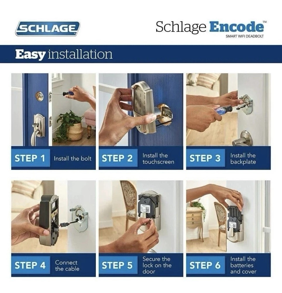 Schlage Encode Century Satin Brass Smart Wi-Fi and Bluetooth Touchscreen Keypad