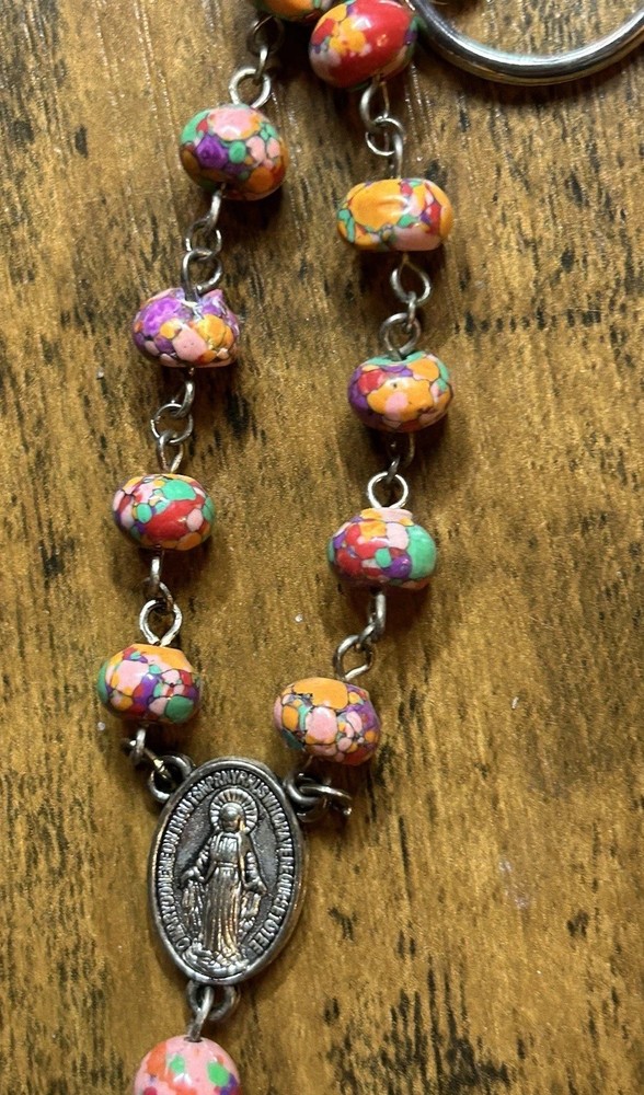 Handmade Catholic Rosary Keychain Purse Charm - Multicolor Turkey Turquoise