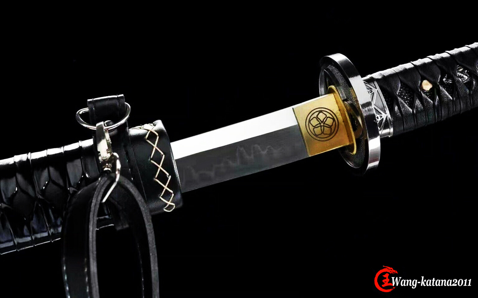 Black Leather Katana Clay Tempered T10 Japanese Samurai Sharp Sword with Straps