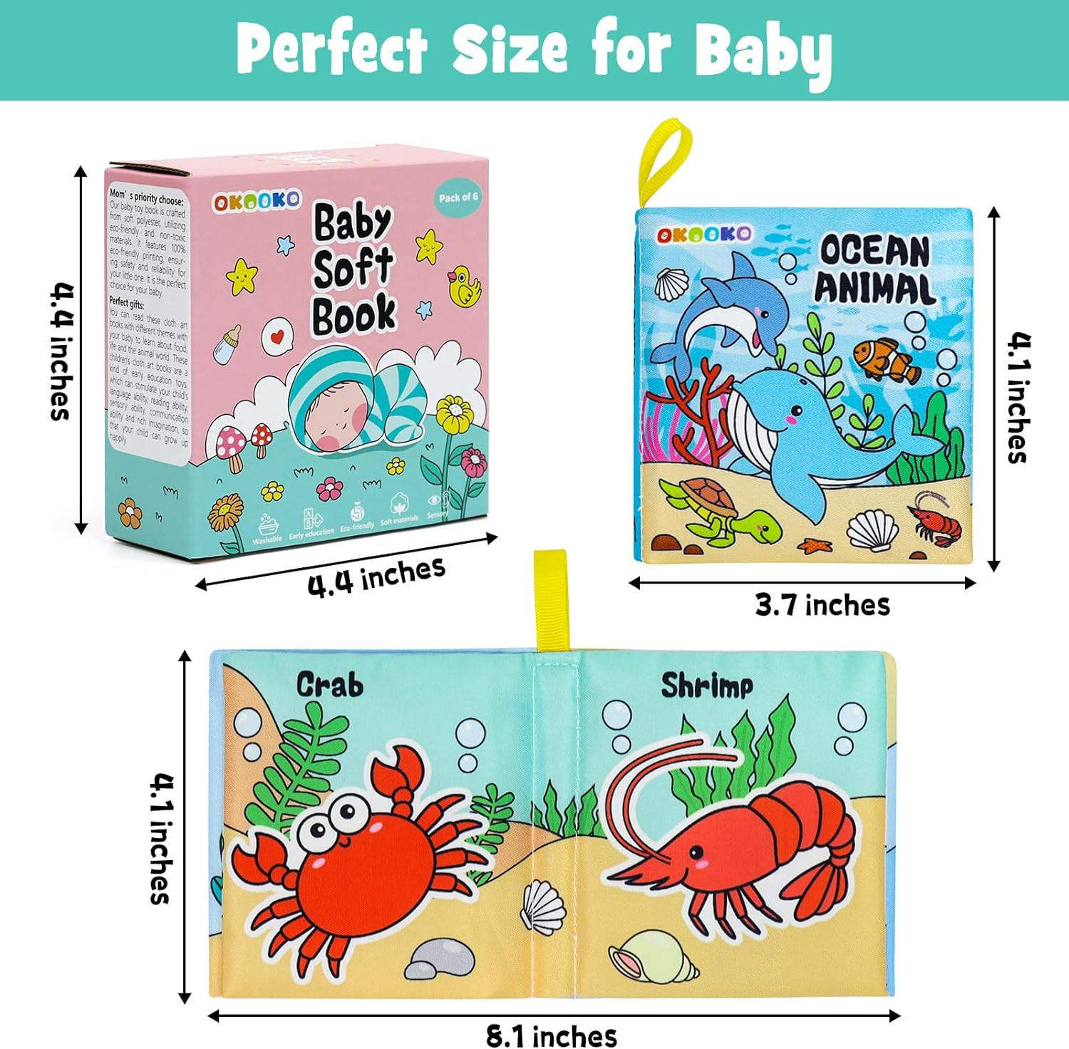 Soft Baby Books 6PCS, Soft Cloth Books, Bath Books, Crinkle Washable, for Kids