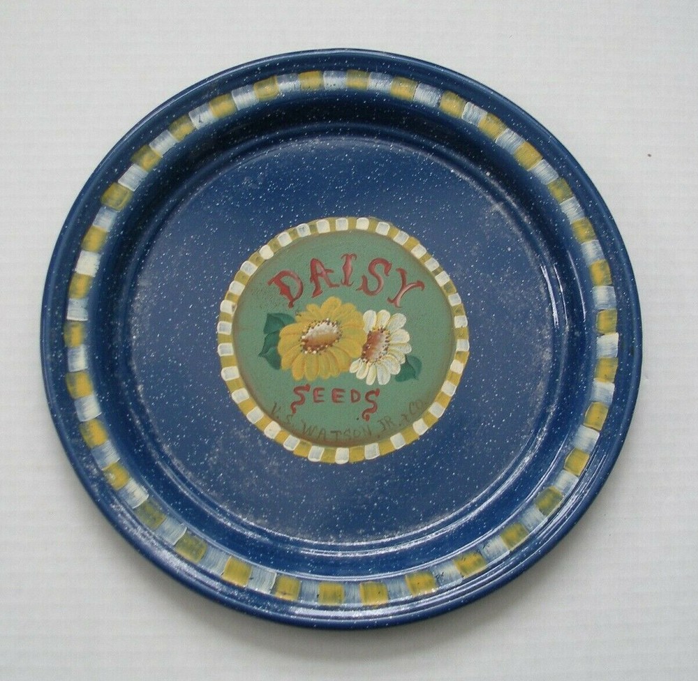 Four Plates Granite Enamelware Dinnerware Camping Blue Speckled Seed Themed New