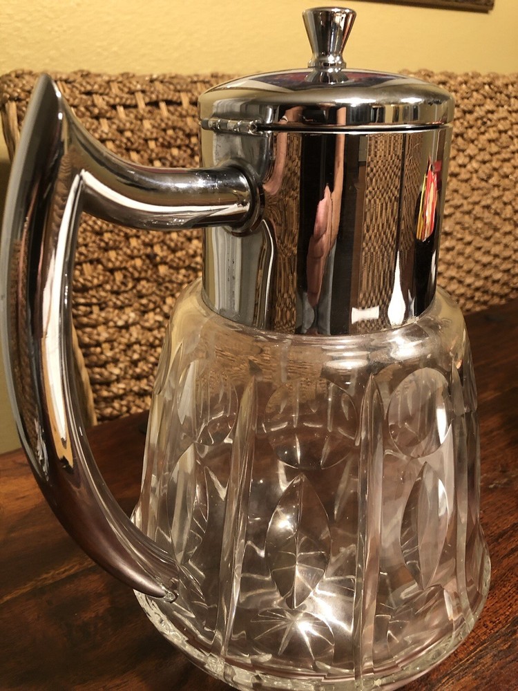 2 Crystal & Silver Plate Pitcher With Cooler Insert And Other Crystal Pitcher