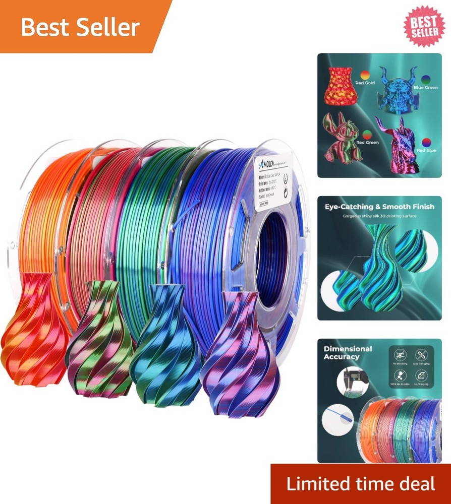 Precision Silk PLA Dual Color Filament Pack - 4 Spools for Creative 3D Projects