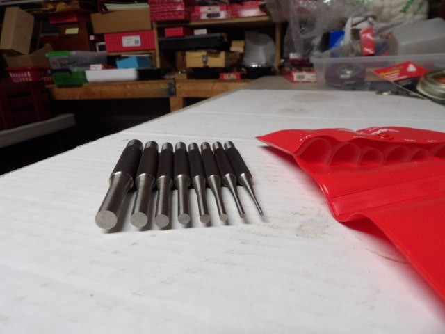 Starrett 565 Steel Drive Pin Punch Set of 8 in Red Pouch, Used