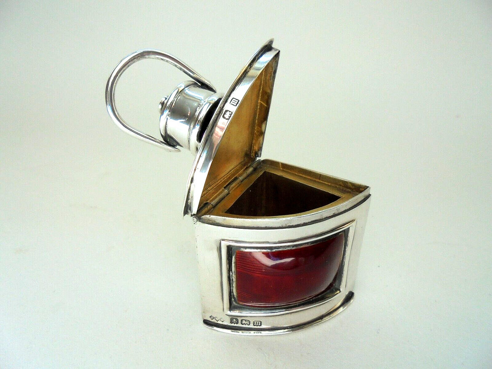 Antique Silver Enamel Lamp Lantern Vesta Case