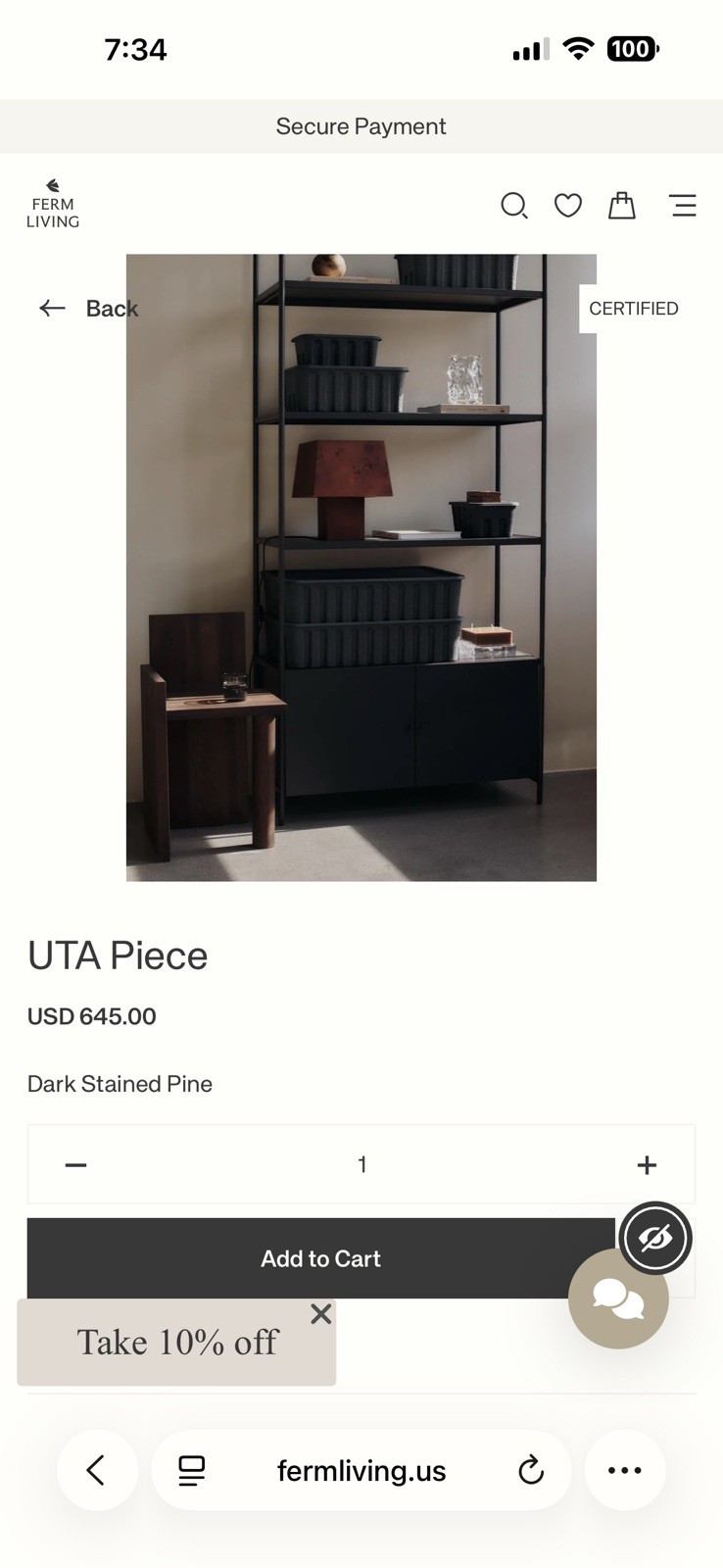 FERM LIVING UTA PIECE STOOL/SIDE TABLE