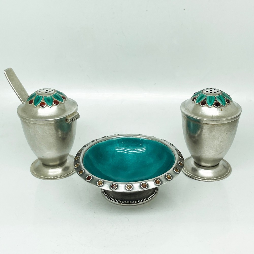 Russian Vintage Silver Enamel Set