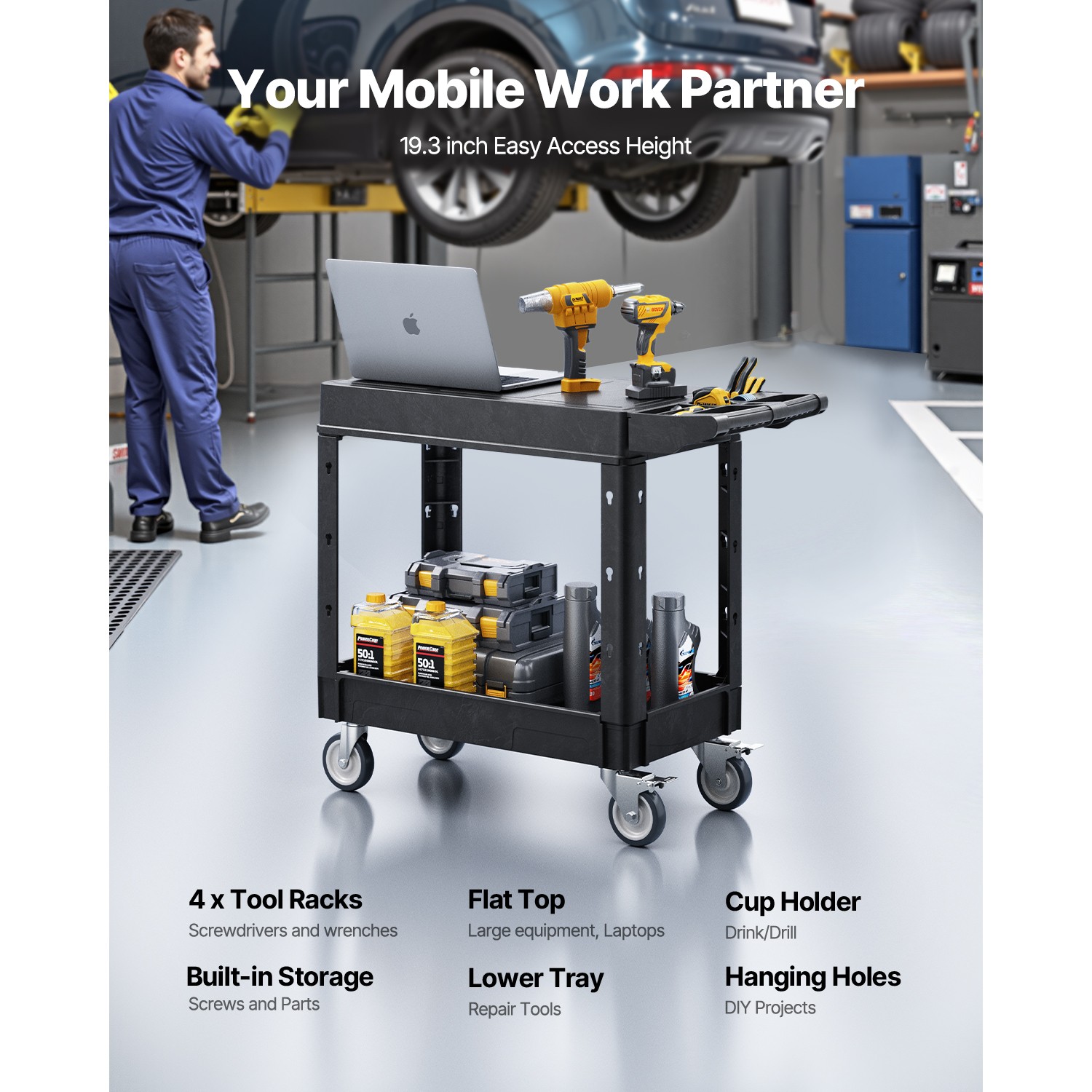 2-shelf Utility Cart 550 lbs 31.3 x 17.7-inch Service Cart with Wheels