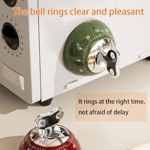 Retro Mechanical Kitchen Timer, Red, 60-Minute Countdown with Magnetic Back,