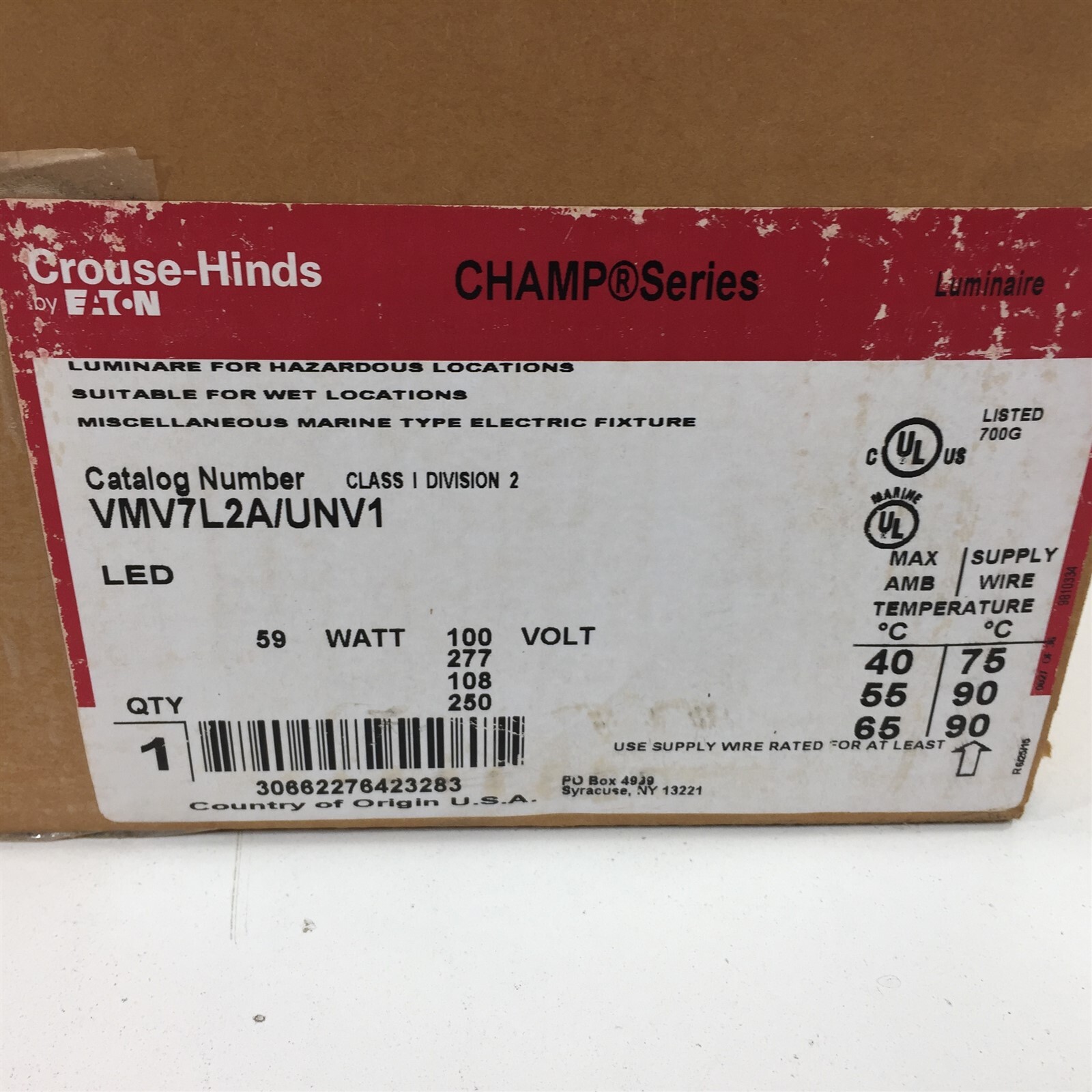 Crouse Hinds Eaton VMV7L2A/UNV1 LED 59W Hazardous Location Fixture