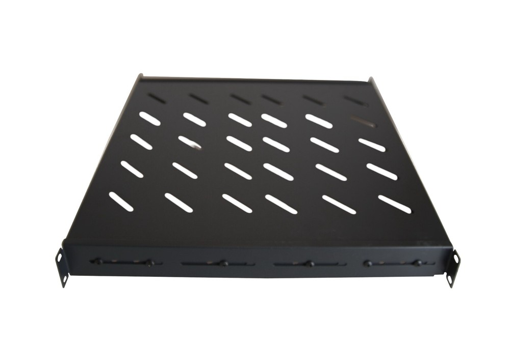 1U 19" 4-Post Fixed Vented Server Shelf Rack Mount, Adjustable 17-33in, Black