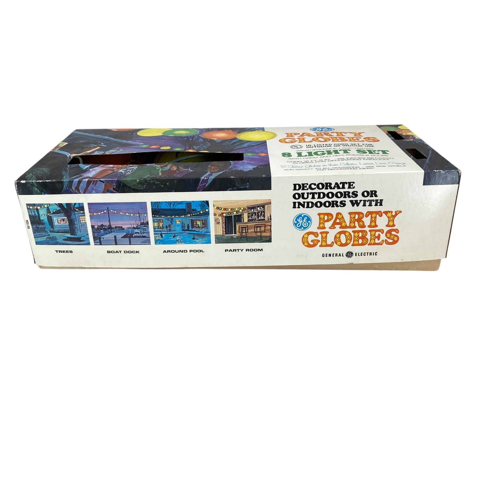 Vintage GE Party Globes 8 Light Set Indoor/Outdoor with Original Box Tested