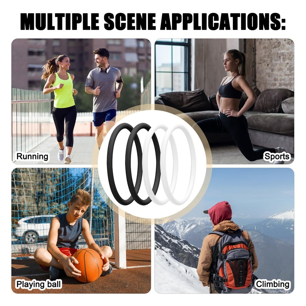 Lyreh 4 Pcs Patellar Tendon Support Strap, Silicone Medium, black + white