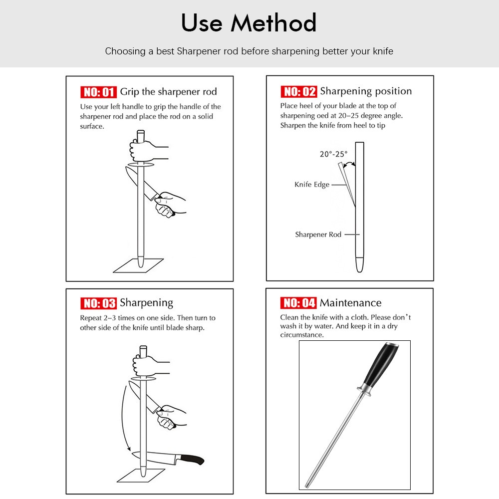 9'' Diamond Sharpener Rod Kitchen Knife Sharpening Stick Fr Damascus Steel Knife