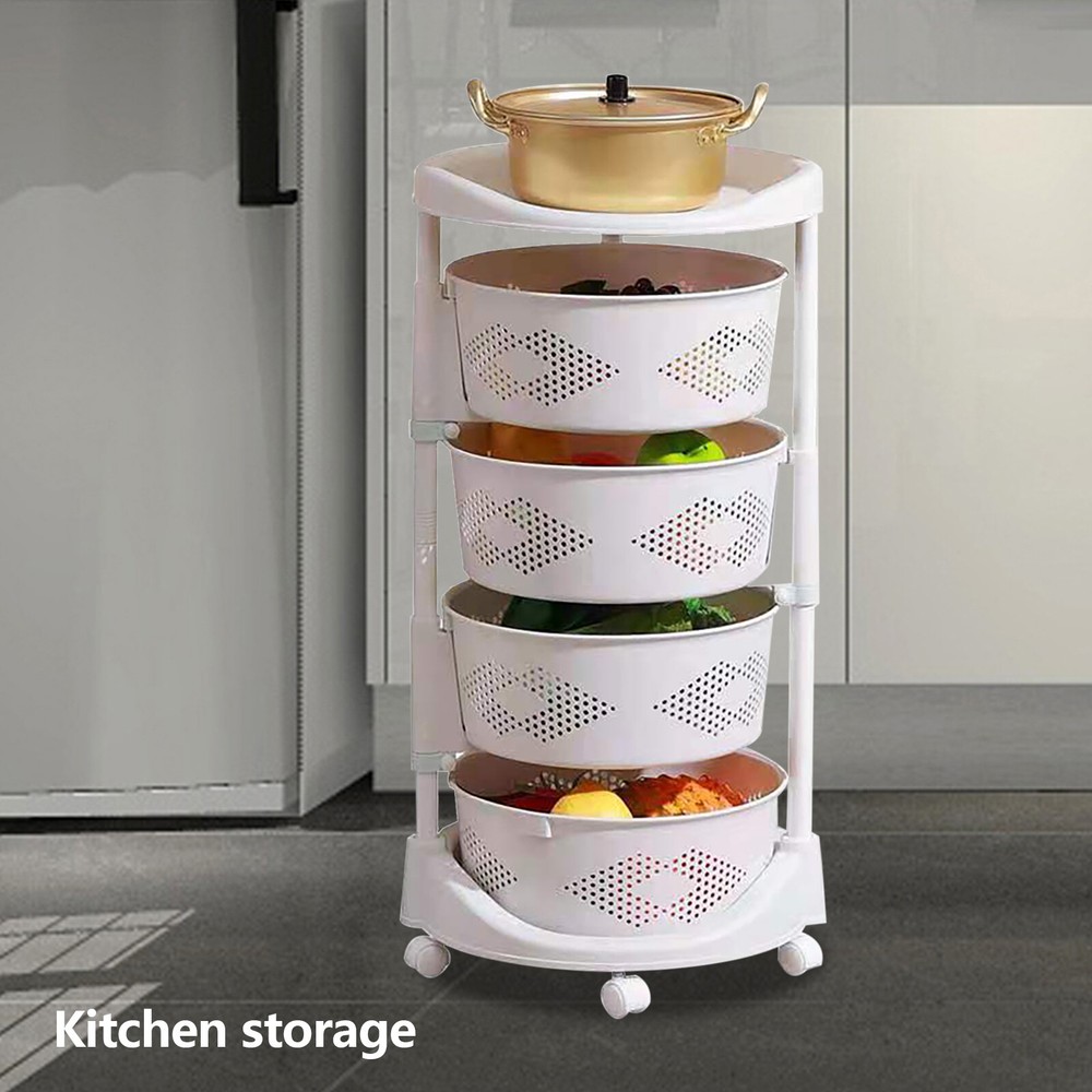 Multi-Layer Kitchen Storage Cart Rotating Basket Vegetable Rack Storage Shelves