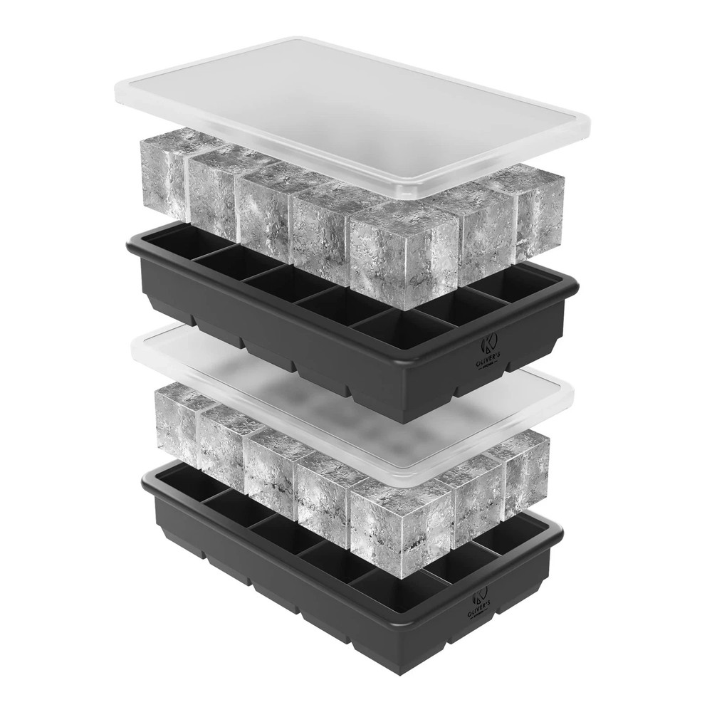 Ice Cube Tray Set with Stackable Lids - 15 Cubes Set of 2