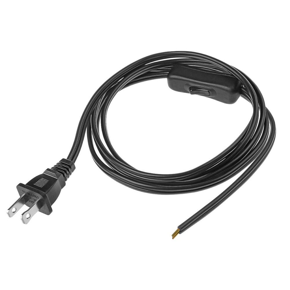 Lamp Cord has Button Switch UL304 2A/120V,Plug,Stripped Ends 6 FT, Black