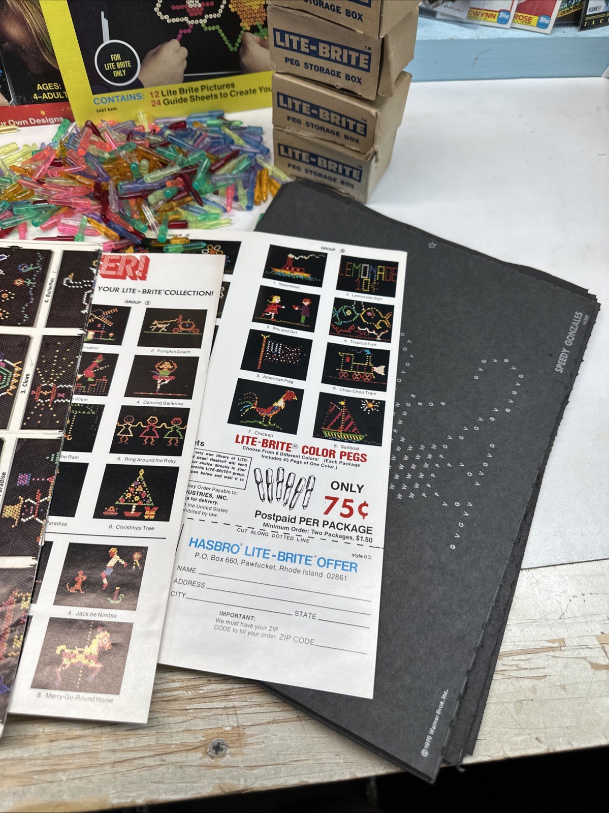 Lite Brite Vintage 1970s Milton Bradley Toy Sheets & Pegs Picture Refills