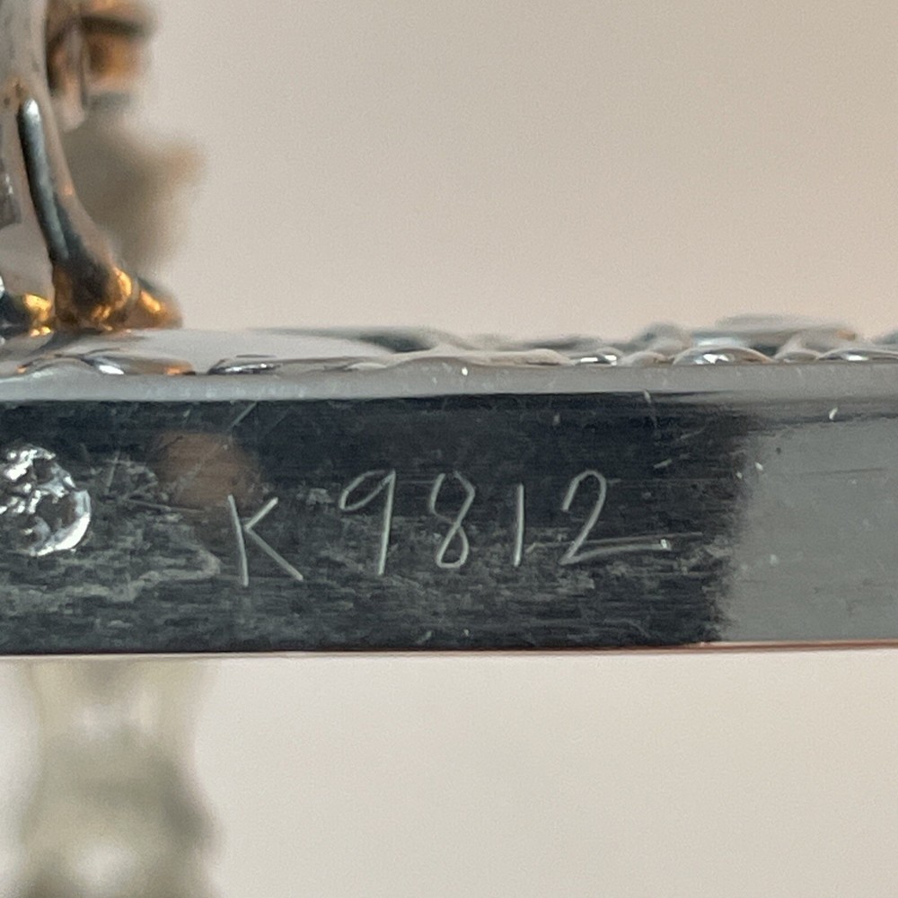 Germany Sterling Repousse Basket Etched Glass Insert Rectangular Swing Handle