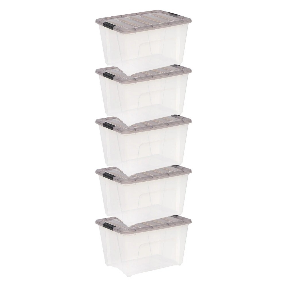 53 Qt. Plastic Storage Bins with Lids, Clear, Latching, Stackable, Totes 5Pk