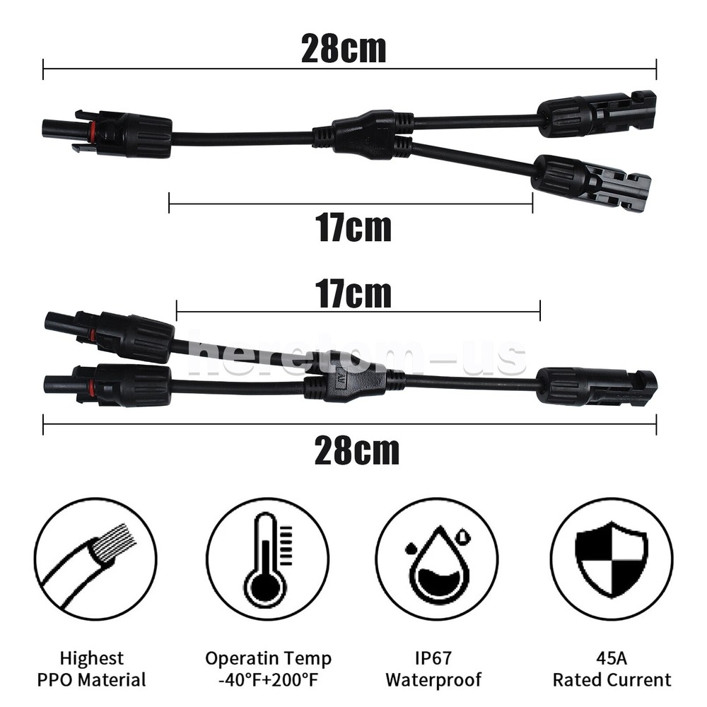 Solar Panel Y Branch Cable Connection Waterproof Adapter Connector Extension US