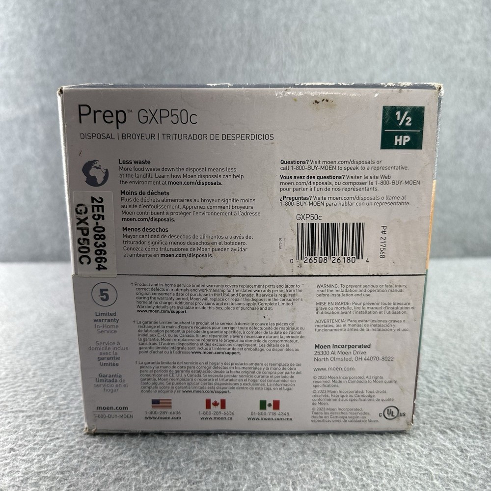 Moen GXP50C Prep Series PRO 1/2 HP Continuous Feed Garbage Disposal