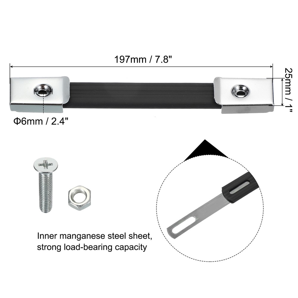 2Pcs 7.8 Inch Rubber Handle Strap Replacement with Metal End Caps, Silver Tone