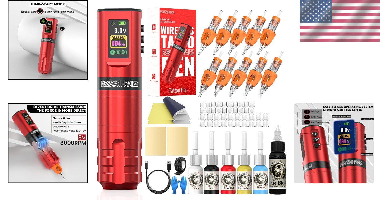 Wormhole Professional Wireless Tattoo Kit – Complete Set with 1800mAh Battery