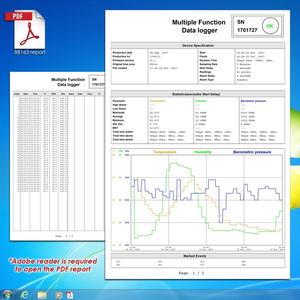 Handy Digital USB Data Logger for Temperature/Humidity /Pressure Barometric IP65