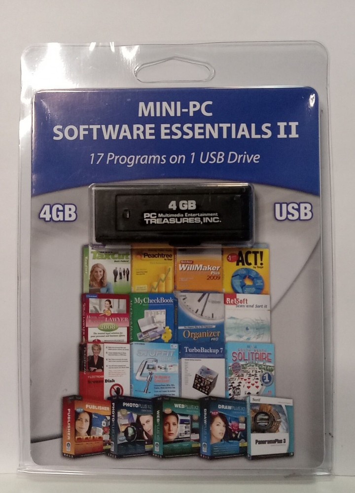 Mini-PC Software Essentials II - 17 Programs on 1 USB Drive New 4 GB