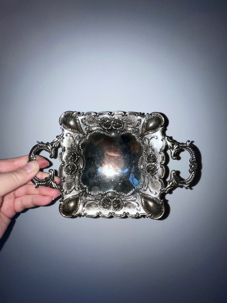 godinger silver art co footed square with handles bowl dish vintage….