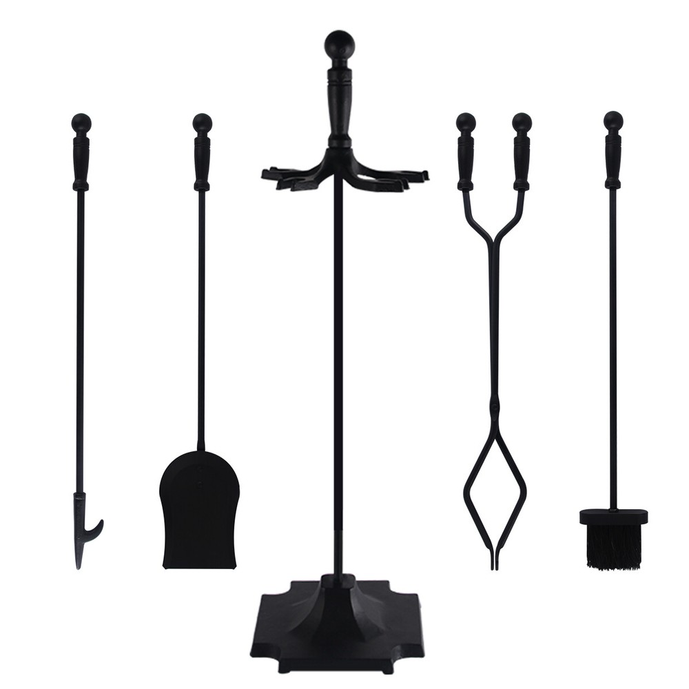 5Pcs Fireplace Tools Set Wrought Iron Fire Place Accessories Tools with Handles