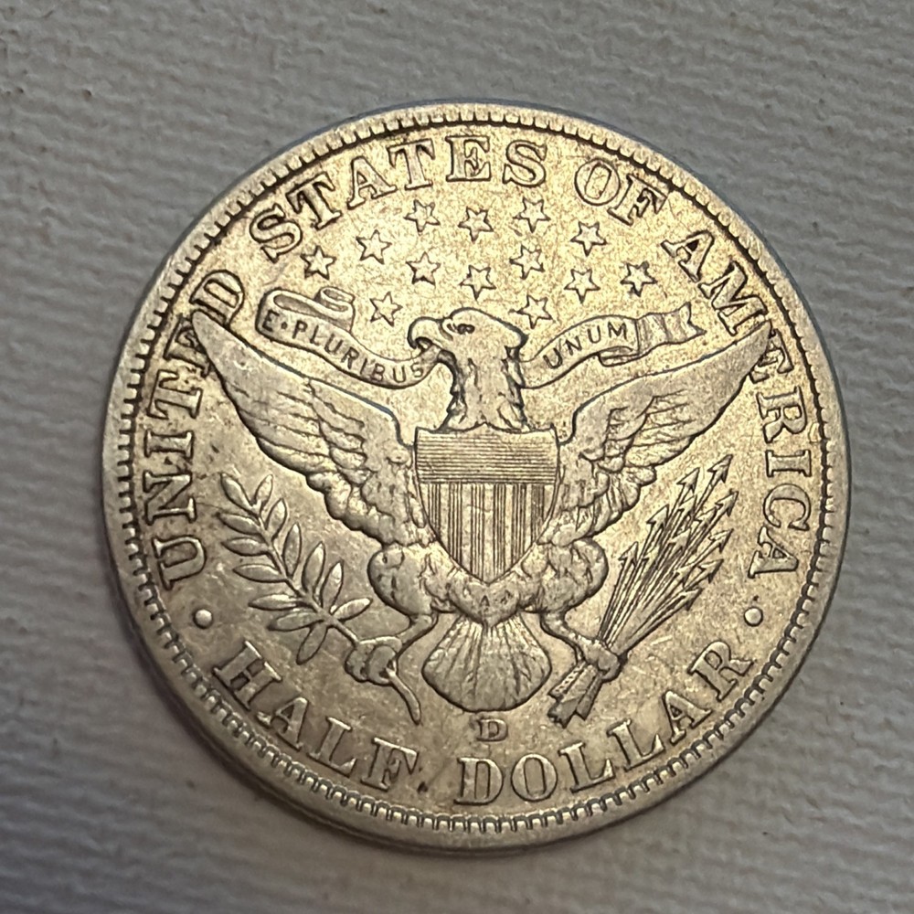 1908-D BARBER HALF DOLLAR - DENVER MINT - VF+