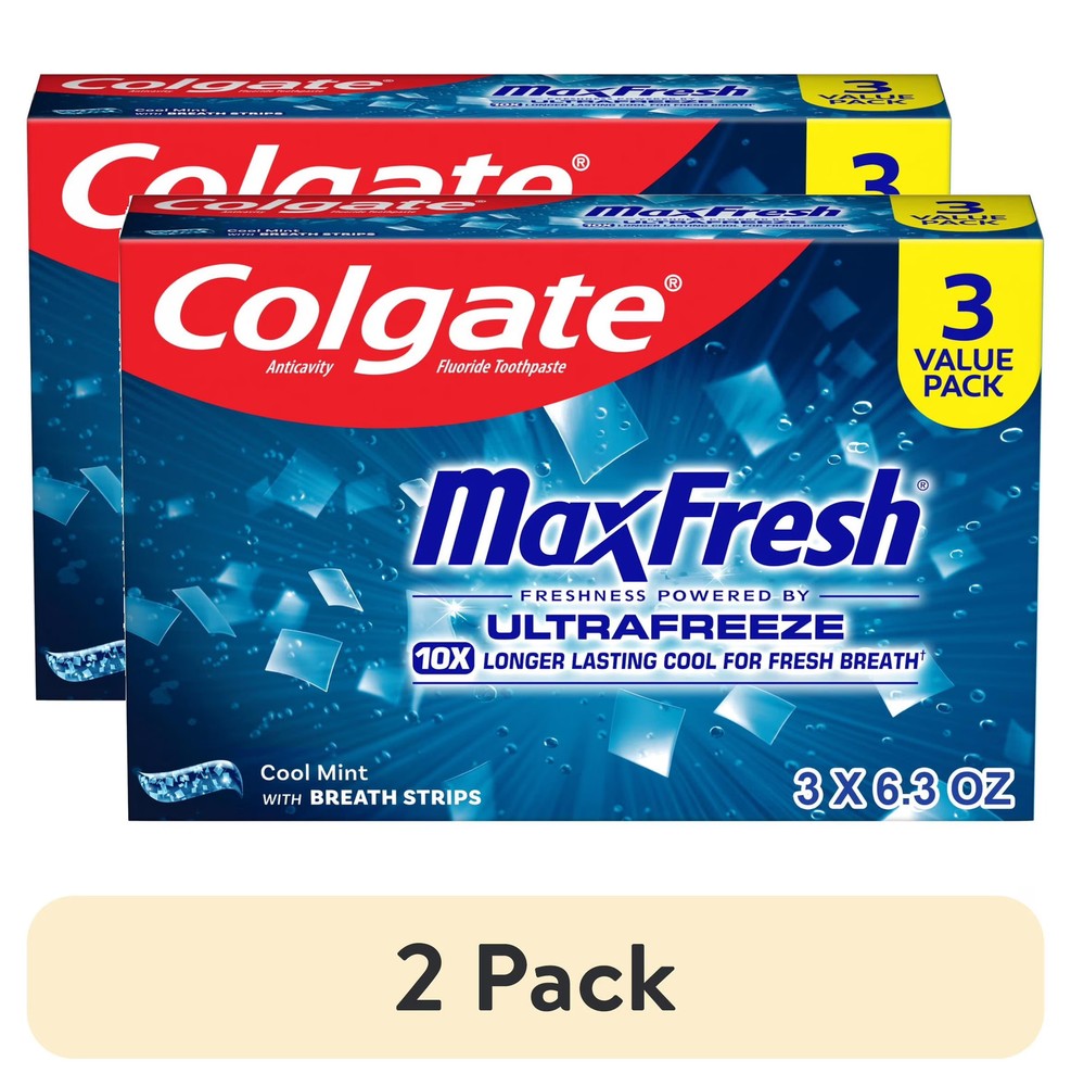 (2 pack) Colgate MaxFresh Cool Mint Toothpaste, 3 Pack, 6.3 oz