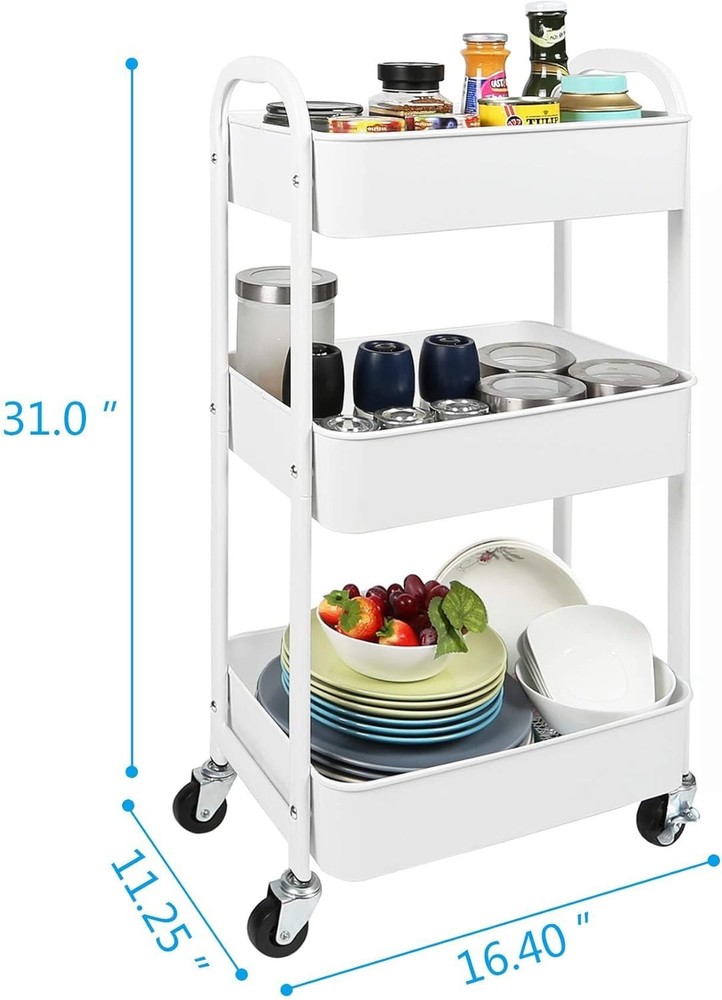 Versatile Rolling Utility Cart - 3-Tier Design with Wheels for Kitchen & Bath