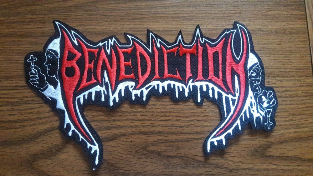 BENEDICTION,SEW ON RED  AND WHITE EMBROIDERED LARGE BACK PATCH
