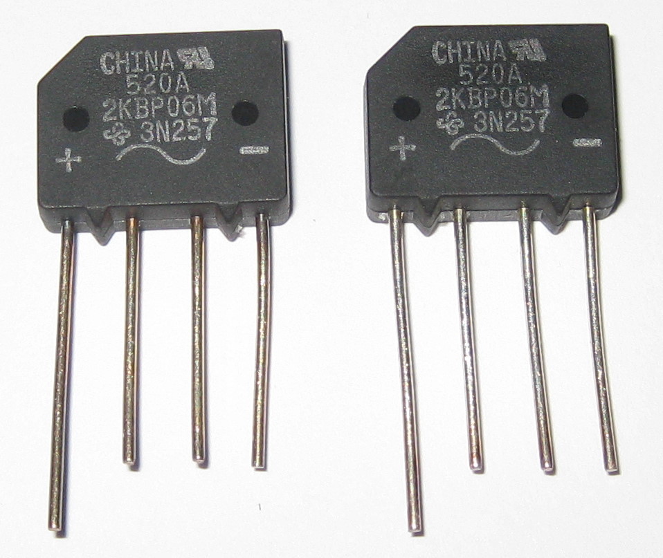 2 X 2 Amp 600 Volt Low Profile Bridge Rectifier - 600V 2A Inline Compact Diode