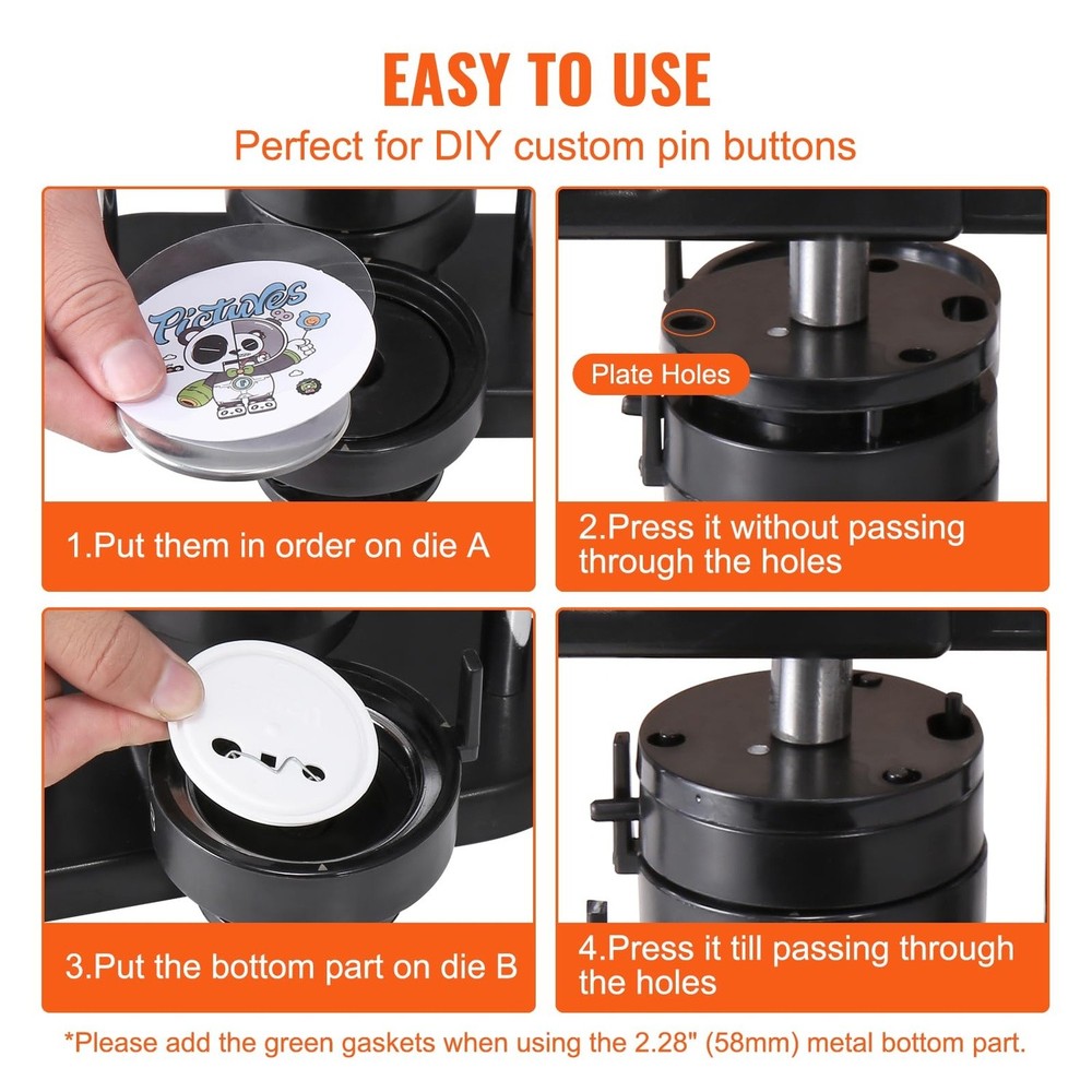 VEVOR Button Maker 3-in-1 w/ 300pcs Button Parts