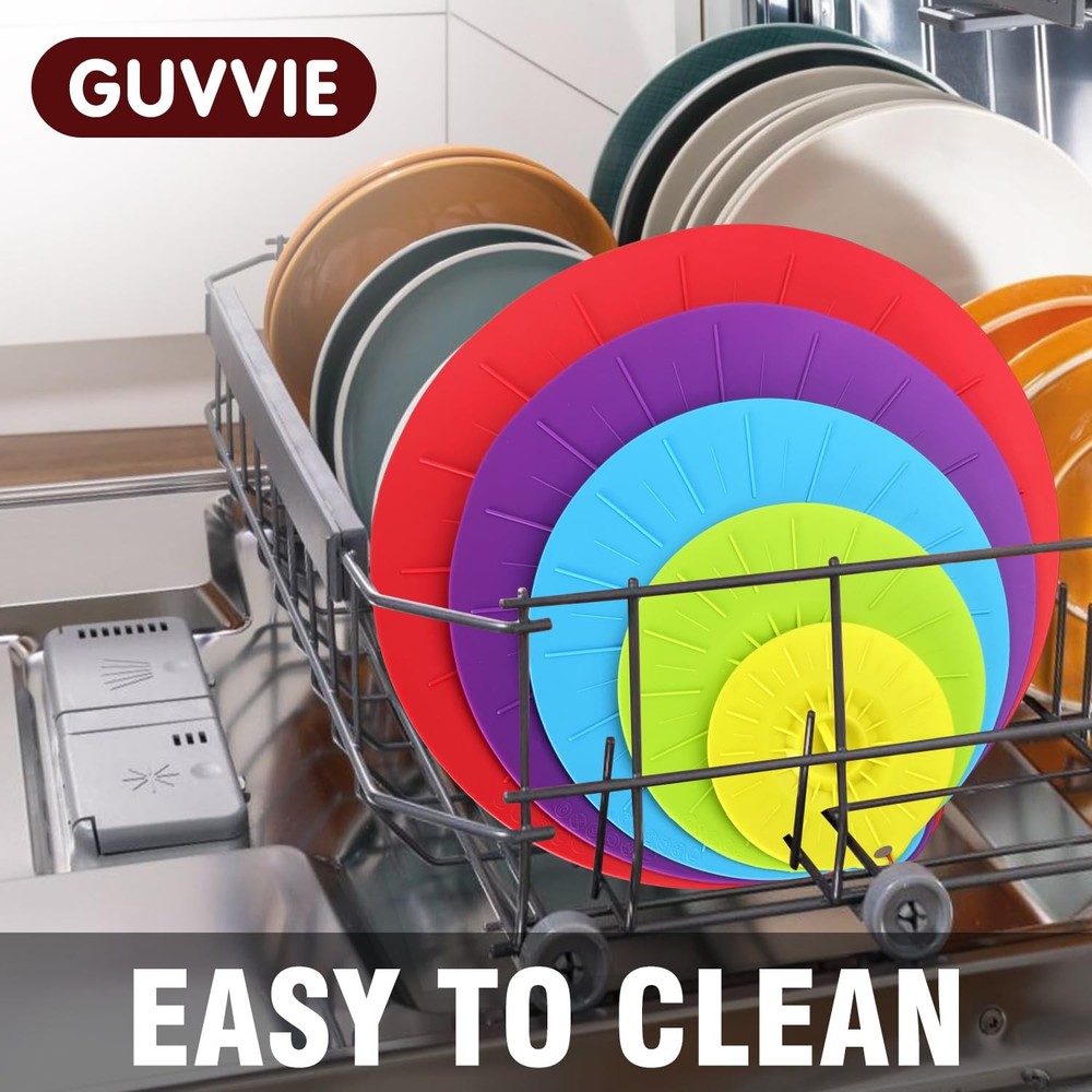Guvvie Silicone lids - 5 Pack 5pcs Big size Multi purpose, multi colors