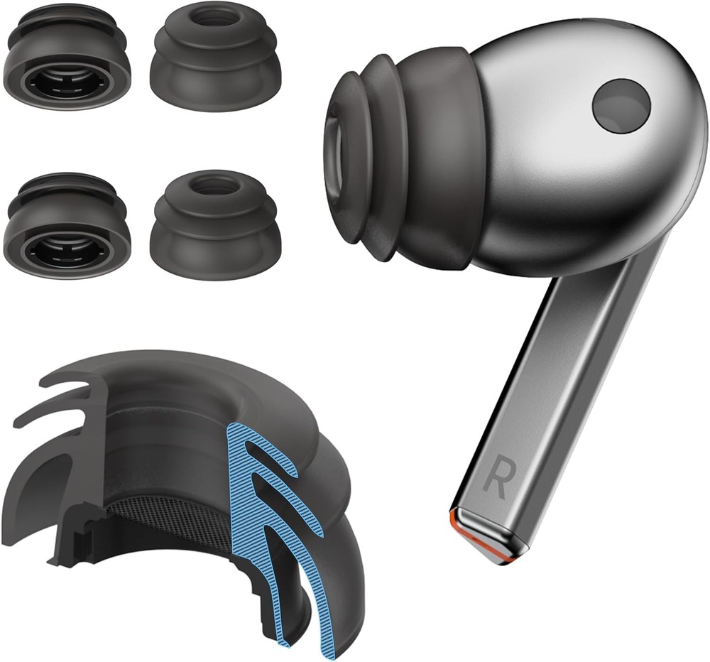 Premium Multi-Flange Eartips for Galaxy Buds3 Pro (Black, Medium, Black