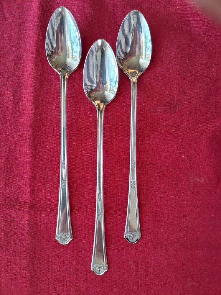 Lot of 3 Florentine Silverplate FLR2 Tear Bowl Iced Tea Spoon