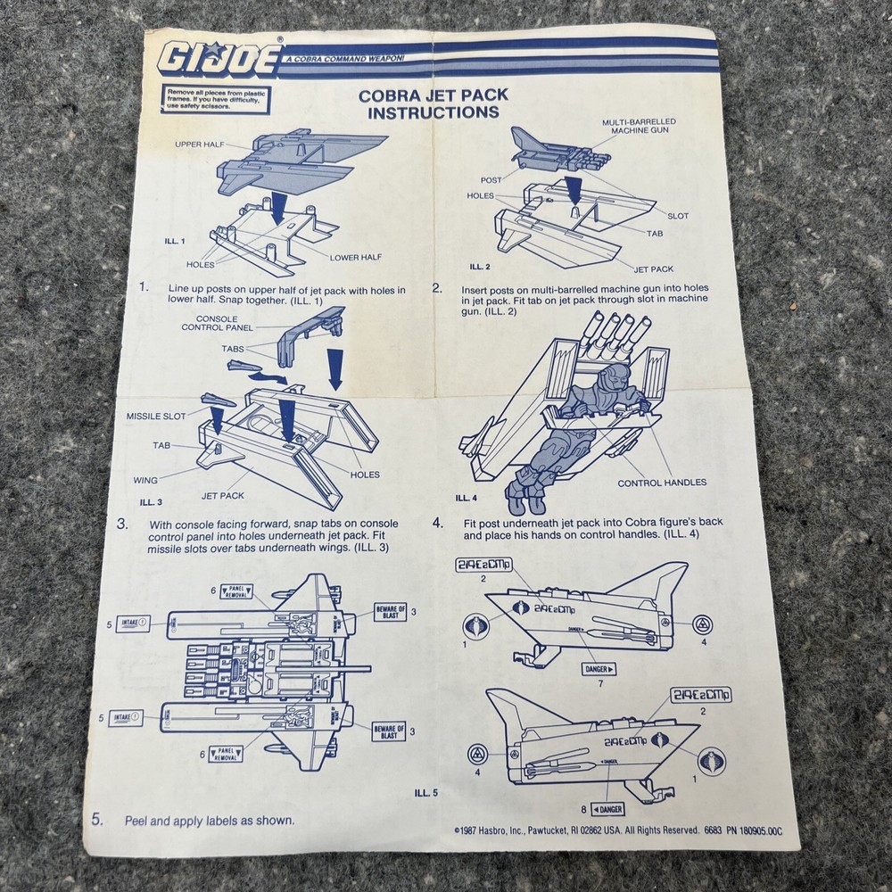 1987 Hasbro G.I. Joe Cobra Jet Pack Instructions