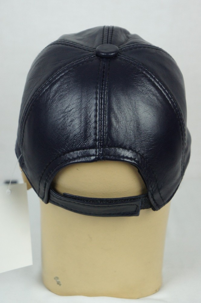 NAVY 100% GENUINE LAMBSKIN LEATHER Baseball Cap Hat Biker Visor Adjustable NWT