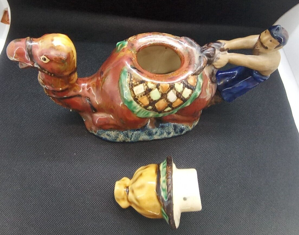 Redware Majolica Camel & Master Teapot with Lid, VGC