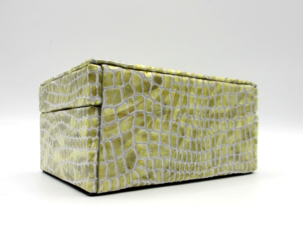 Leather Box Small Embossed Graphic Image Yellow Multicolor