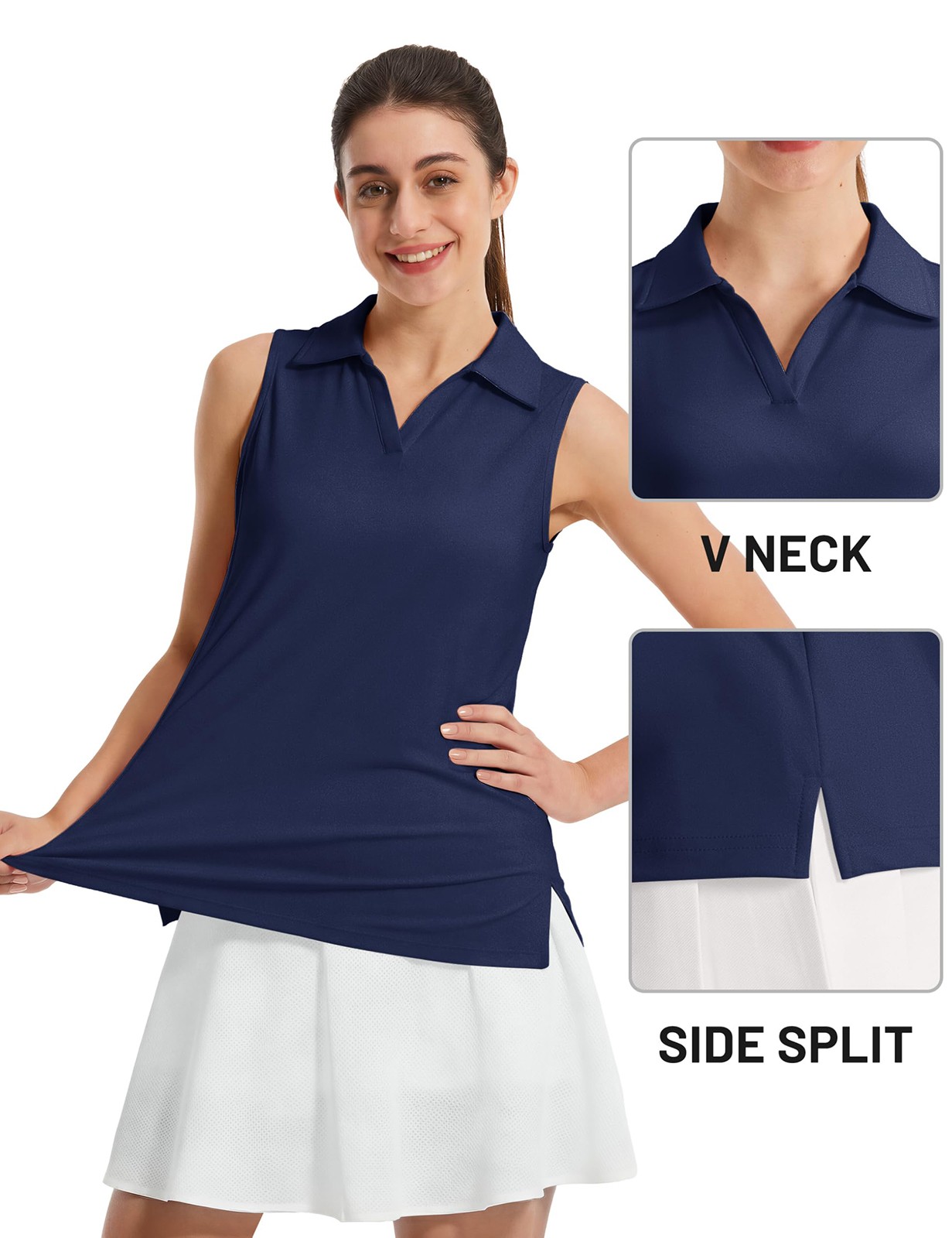 Womens Golf Shirt Sleeveless UPF 50+ Polo Shirt Collared Tennis V Neck Tank Tops