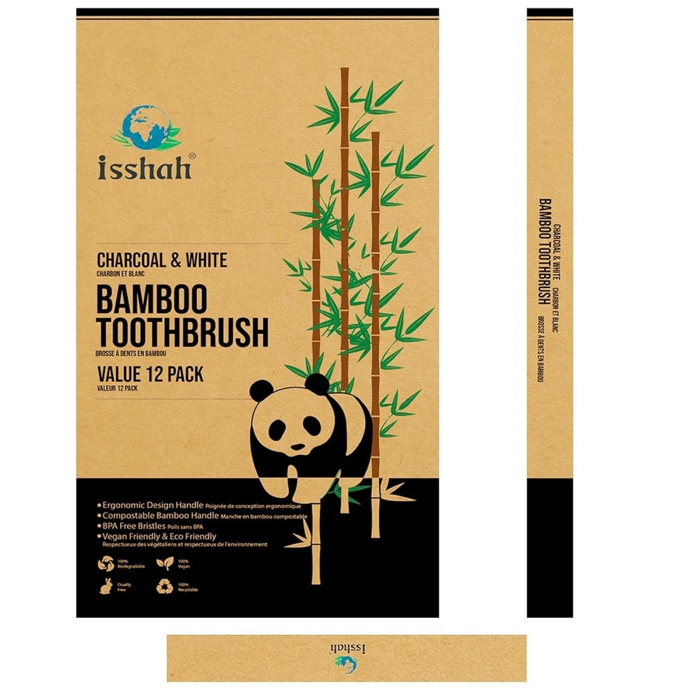 Biodegradable Eco-Friendly Bamboo Toothbrushes, 12 Count
