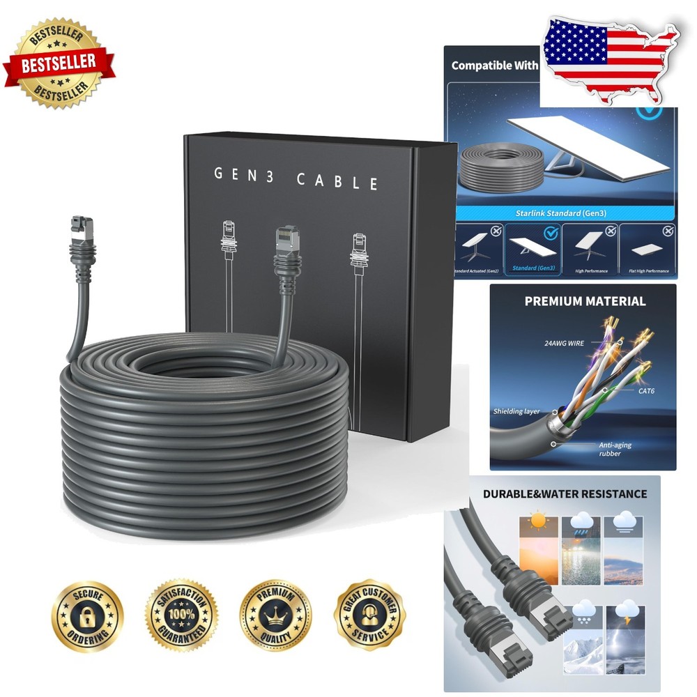 Starlink Gen 3 Cable 200ft -  24AWG Waterproof Replacement
