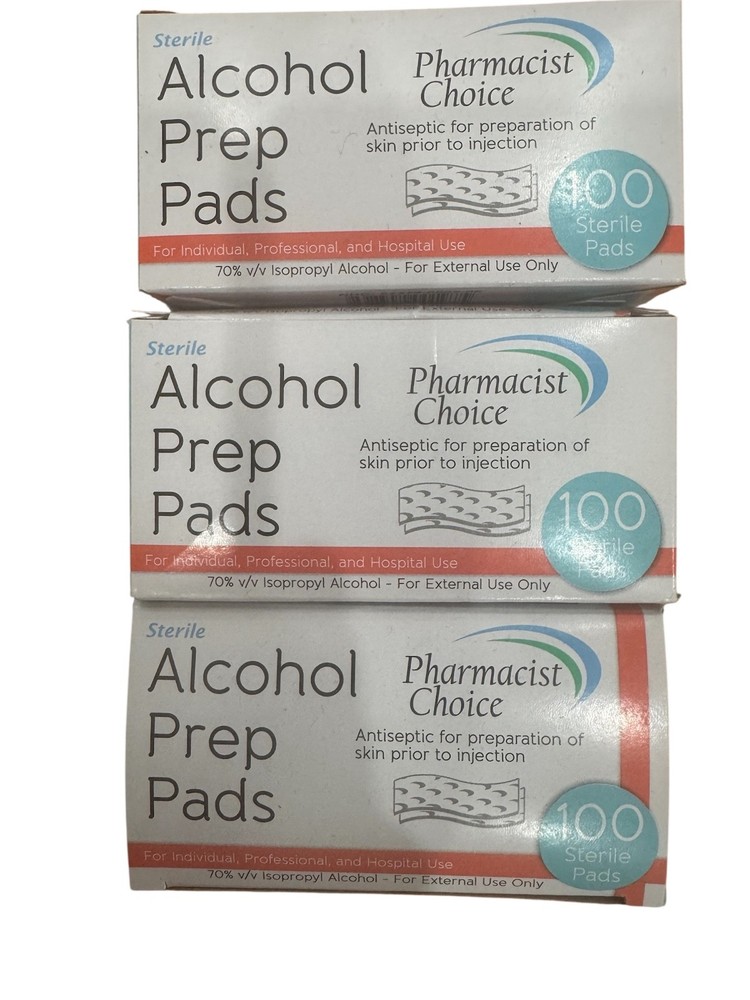 Pharmacist Choice Alcohol Prep Pads 100 Count By Simple Diagnostics - 3 BOXES