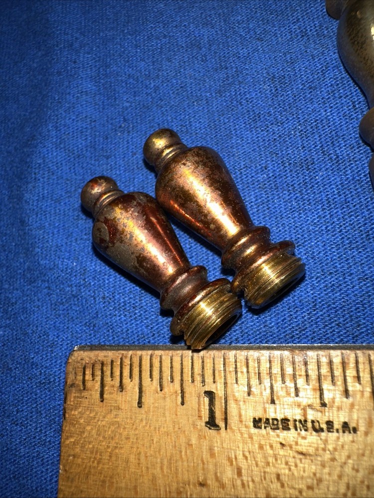 3 Vintage Brass Lamp finials. 2 Outside Thread, 1 Inner Thread. Reclaimed